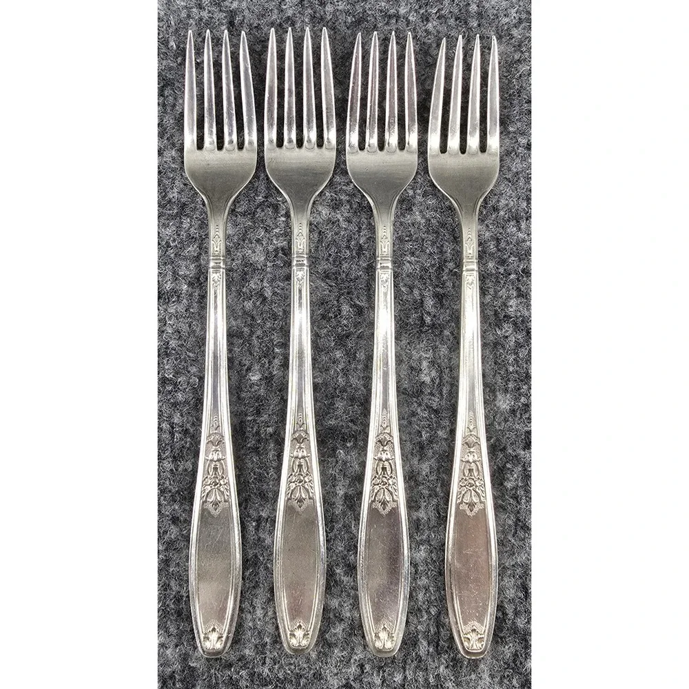 1847 Rogers Bros IS AMBASSADOR Grille Forks Set of 4 Silverplate Flatware 7 5/8